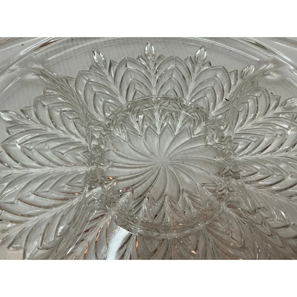 Vintage Glass Relish Tray Divided Serving Platter Feather Sunburst
